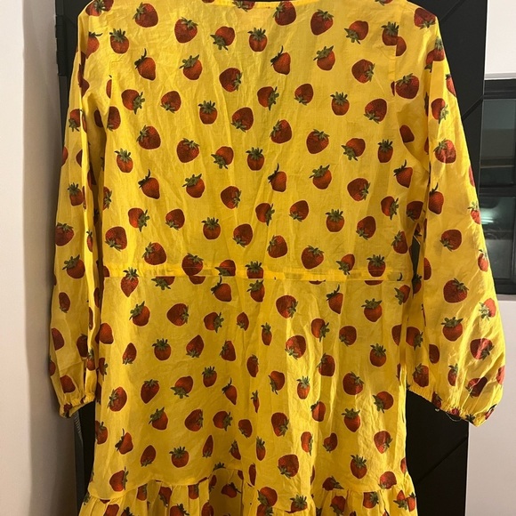 Edie Parker X J Crew Yellow Dress cover up strawberry print size M NWT - Picture 6 of 10